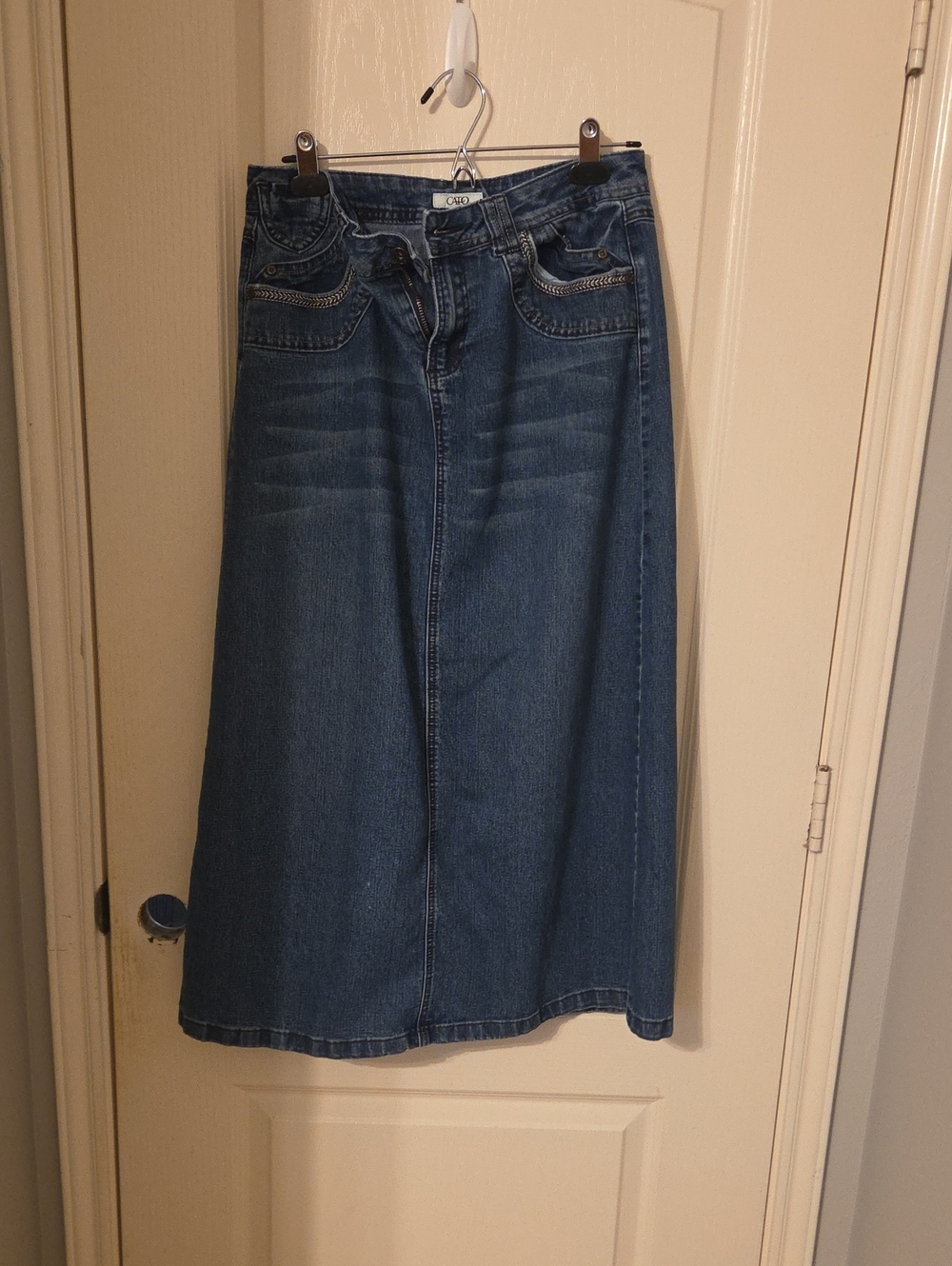 Denim A-Line Maxi Skirt - Blue